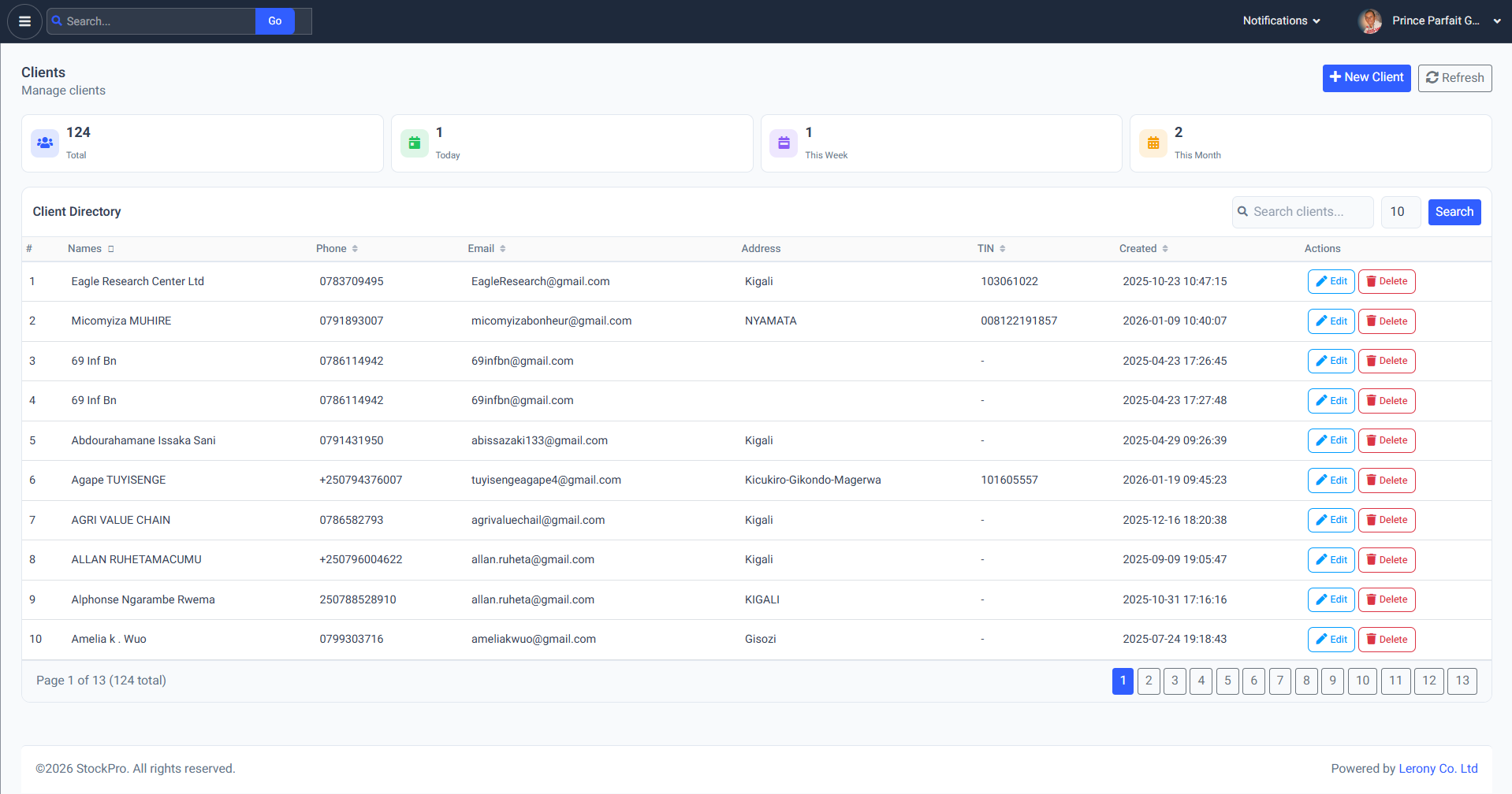 Client Credit & Purchase Ledger
